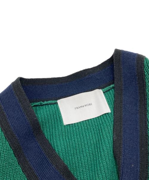FRAMeWORK（フレームワーク）FRAMeWORK (フレームワーク) 23SS ライン畦ニットカーディガン グリーン サイズ:-の古着・服飾アイテム