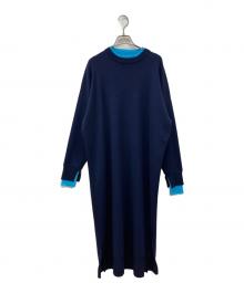 yuw（ユウ）の古着「バイカラーニットワンピース」｜ネイビー