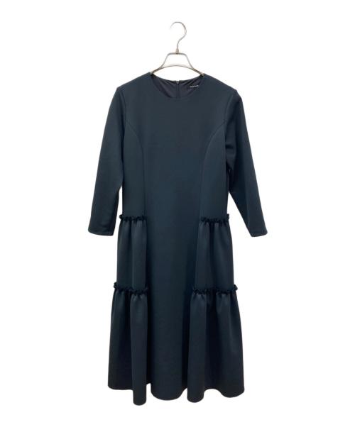 M-premierBLACK（エムプルミエブラック）M-premierBLACK (エムプルミエブラック) ダンボールニットギャザー切替ワンピース ネイビー サイズ:38の古着・服飾アイテム
