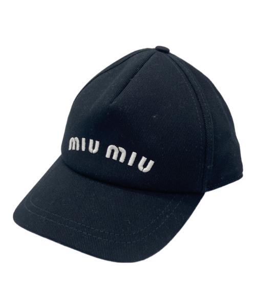 MIU MIU（ミュウミュウ）MIU MIU (ミュウミュウ) ドリル ベースボールキャップ ブラックの古着・服飾アイテム