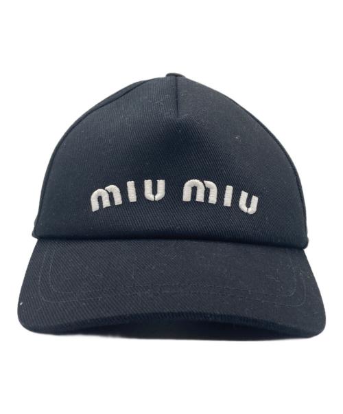 MIU MIU（ミュウミュウ）MIU MIU (ミュウミュウ) ドリル ベースボールキャップ ブラックの古着・服飾アイテム