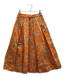 VERMEIL par iena（ヴェルメイユ パー イエナ）の古着「ビオラ プリント タックスカート」｜グレー×オレンジ