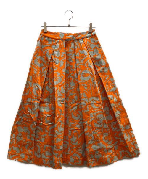 VERMEIL par iena（ヴェルメイユ パー イエナ）VERMEIL par iena (ヴェルメイユ パー イエナ) ビオラ プリント タックスカート グレー×オレンジ サイズ:36の古着・服飾アイテム