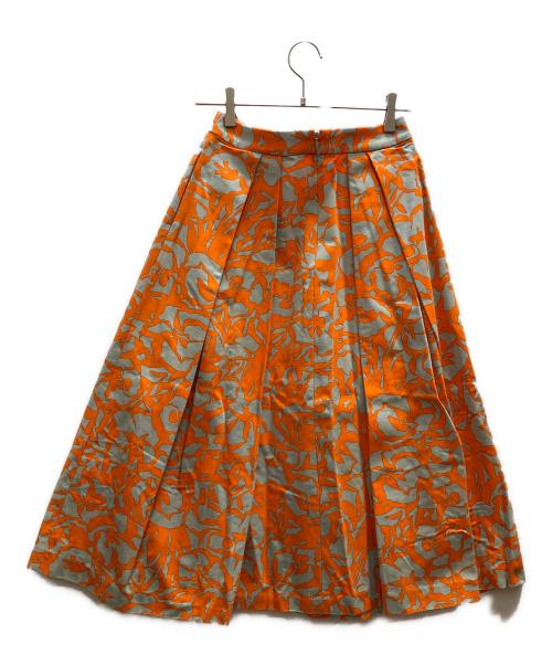 VERMEIL par iena（ヴェルメイユ パー イエナ）VERMEIL par iena (ヴェルメイユ パー イエナ) ビオラ プリント タックスカート グレー×オレンジ サイズ:36の古着・服飾アイテム
