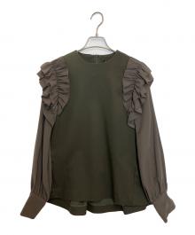 hue DAY TO EVENING（ヒュー デイ トゥ イブニング）の古着「フリルブラウス」｜カーキ