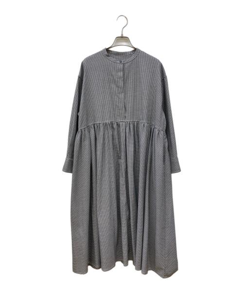 12closet（トゥエルブクローゼット）12closet (トゥエルブクローゼット) 千鳥格子柄ギャザーワンピース ブラック サイズ:FREEの古着・服飾アイテム