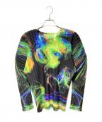 PLEATS PLEASEプリーツプリーズ）の古着「SPECTRUM RIB/ドルマンスリーブブラウス」｜BLACK/BRIGHT GREEN