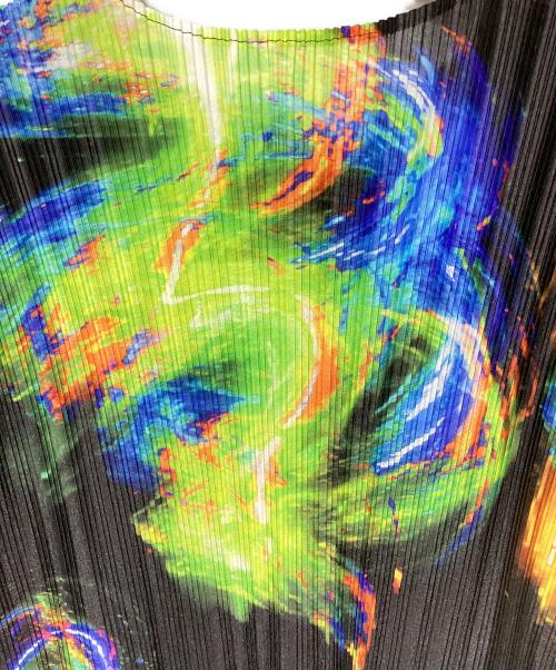 PLEATS PLEASE（プリーツプリーズ）PLEATS PLEASE (プリーツプリーズ) SPECTRUM RIB/ドルマンスリーブブラウス BLACK/BRIGHT GREEN サイズ:3の古着・服飾アイテム