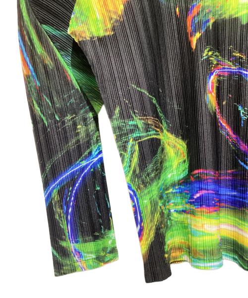 PLEATS PLEASE（プリーツプリーズ）PLEATS PLEASE (プリーツプリーズ) SPECTRUM RIB/ドルマンスリーブブラウス BLACK/BRIGHT GREEN サイズ:3の古着・服飾アイテム