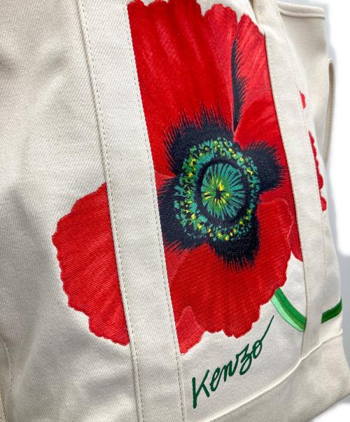 KENZO（ケンゾー）KENZO (ケンゾー) Poppyトートバッグ ベージュ×レッドの古着・服飾アイテム