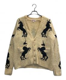 masu（エムエーエスユー）の古着「UNICORN GRUNGE CARDIGAN/デストロイニットカーディガン/クラッシュ加工」｜アイボリー×ブラック