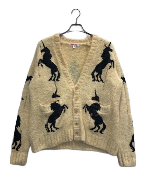 masu（エムエーエスユー）masu (エムエーエスユー) UNICORN GRUNGE CARDIGAN/デストロイニットカーディガン/クラッシュ加工 アイボリー×ブラック サイズ:46の古着・服飾アイテム