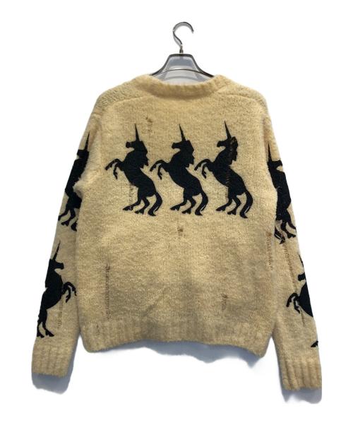 masu（エムエーエスユー）masu (エムエーエスユー) UNICORN GRUNGE CARDIGAN/デストロイニットカーディガン/クラッシュ加工 アイボリー×ブラック サイズ:46の古着・服飾アイテム