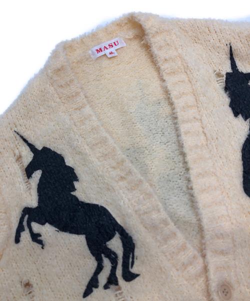 masu（エムエーエスユー）masu (エムエーエスユー) UNICORN GRUNGE CARDIGAN/デストロイニットカーディガン/クラッシュ加工 アイボリー×ブラック サイズ:46の古着・服飾アイテム