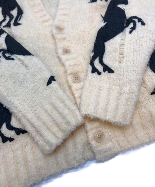 masu（エムエーエスユー）masu (エムエーエスユー) UNICORN GRUNGE CARDIGAN/デストロイニットカーディガン/クラッシュ加工 アイボリー×ブラック サイズ:46の古着・服飾アイテム