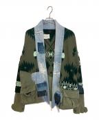 GREG LAUREN×ALANUIグレッグローレン×アラヌイ）の古着「Panelled Denim And Cashmere Cardigan」｜マルチカラー