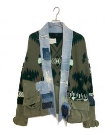 GREG LAUREN×ALANUI（グレッグローレン×アラヌイ）の古着「Panelled Denim And Cashmere Cardigan」｜マルチカラー