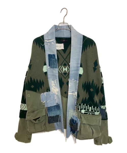 GREG LAUREN（グレッグローレン）GREG LAUREN (グレッグローレン) ALANUI (アラヌイ) Panelled Denim And Cashmere Cardigan マルチカラー サイズ:XSの古着・服飾アイテム