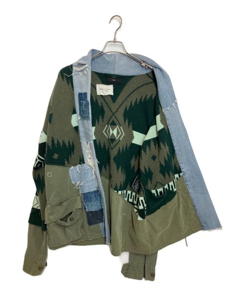 GREG LAUREN（グレッグローレン）GREG LAUREN (グレッグローレン) ALANUI (アラヌイ) Panelled Denim And Cashmere Cardigan マルチカラー サイズ:XSの古着・服飾アイテム