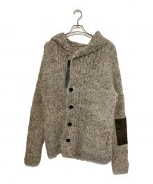 ISAMU KATAYAMA BACKLASH（イサムカタヤマ・バックラッシュ）の古着「Odetta ウールレーヨン+オイルカーフフードニットカーディガン」｜グレー