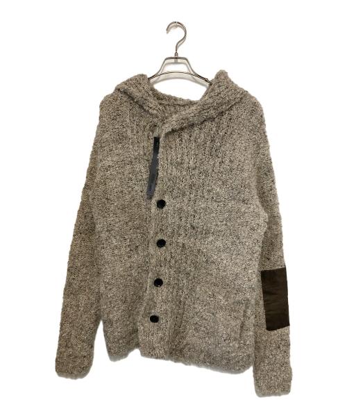 ISAMU KATAYAMA BACKLASH（イサムカタヤマ・バックラッシュ）ISAMU KATAYAMA BACKLASH (イサムカタヤマ・バックラッシュ) Odetta ウールレーヨン+オイルカーフフードニットカーディガン グレー サイズ:Ⅼの古着・服飾アイテム
