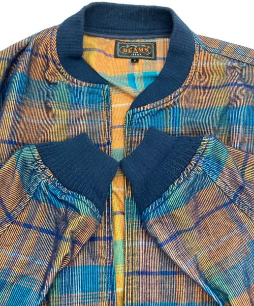 BEAMS PLUS（ビームスプラス）BEAMS PLUS (ビームスプラス) コーデュロイ チェック スポーツ ブルゾン ネイビー×オレンジ サイズ:Sの古着・服飾アイテム