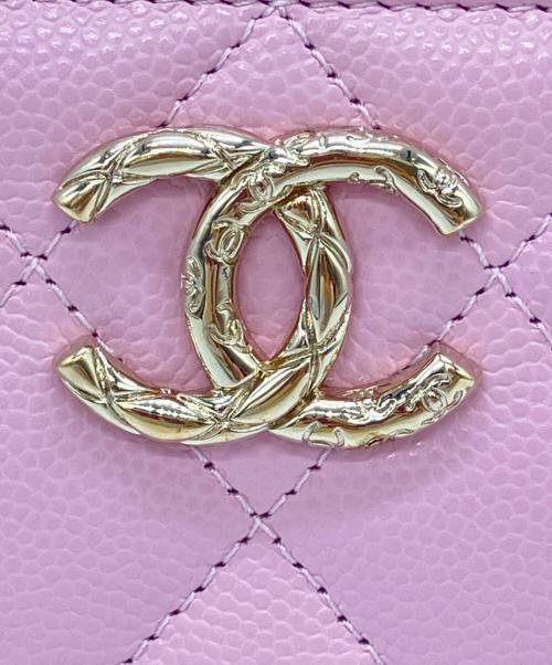 CHANEL（シャネル）CHANEL (シャネル) マトラッセ　キャビアスキン　ジップコインパース ピンクの古着・服飾アイテム