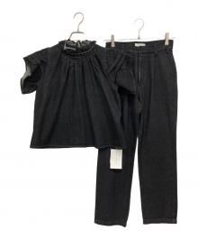 Ameri（アメリ）の古着「TUCK SHOULDER DENIM SET UP」｜ブラック