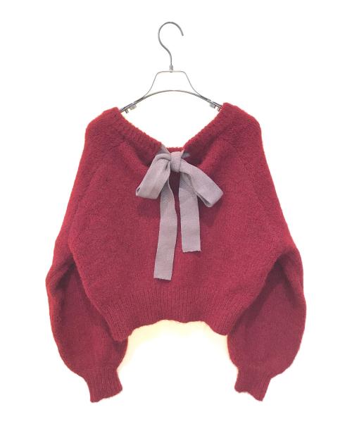 HER LIP TO（ハーリップトゥ）Her lip to (ハーリップトゥ) Back Ribbon Knit Pullover　1234202104 レッド サイズ:Fの古着・服飾アイテム
