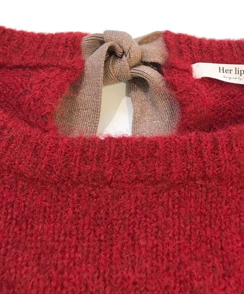 HER LIP TO（ハーリップトゥ）Her lip to (ハーリップトゥ) Back Ribbon Knit Pullover　1234202104 レッド サイズ:Fの古着・服飾アイテム