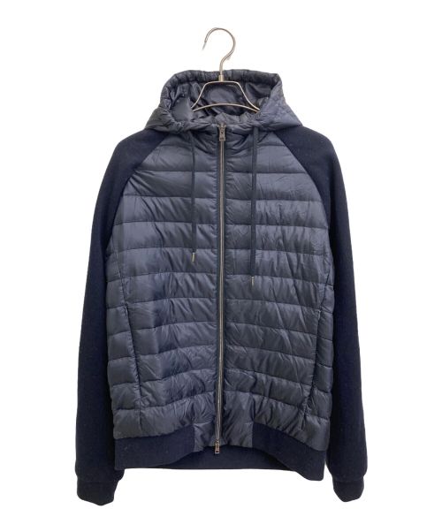 HERNO（ヘルノ）HERNO (ヘルノ) ライトダウン×ニット フーデッドブルゾン ネイビー サイズ:50の古着・服飾アイテム