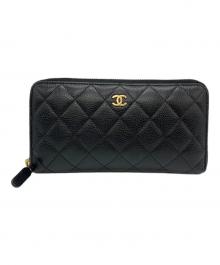 CHANEL（シャネル）の古着「マトラッセ　キャビアスキン　クラシックラウンドファスナーウォレット　長財布」｜ブラック