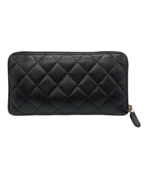 CHANEL（シャネル）CHANEL (シャネル) マトラッセ　キャビアスキン　クラシックラウンドファスナーウォレット　長財布 ブラックの古着・服飾アイテム