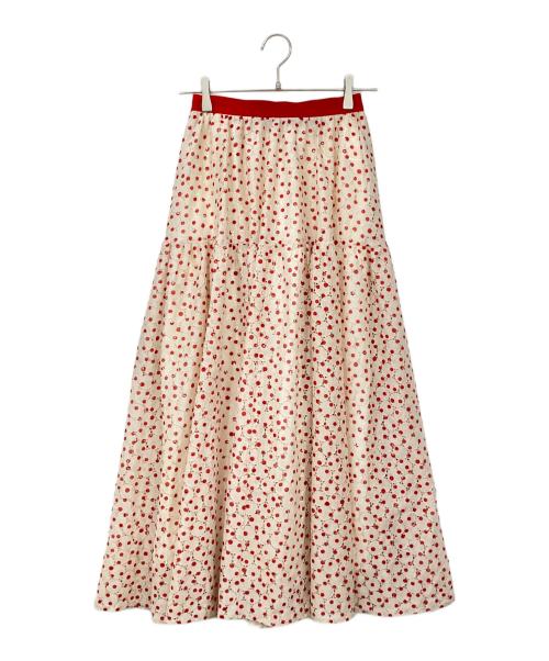 OBLI（オブリ）OBLI (オブリ) ドットレーススカート ベージュ×レッド サイズ:Mサイズの古着・服飾アイテム