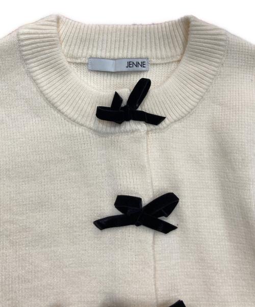 JENNE（ジェンヌ）JENNE (ジェンヌ) ベロアリボンカーディガン アイボリー サイズ:Sの古着・服飾アイテム