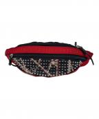 Christian Louboutinクリスチャン・ルブタン）の古着「スタッズウエストバッグ」｜ブラック×レッド