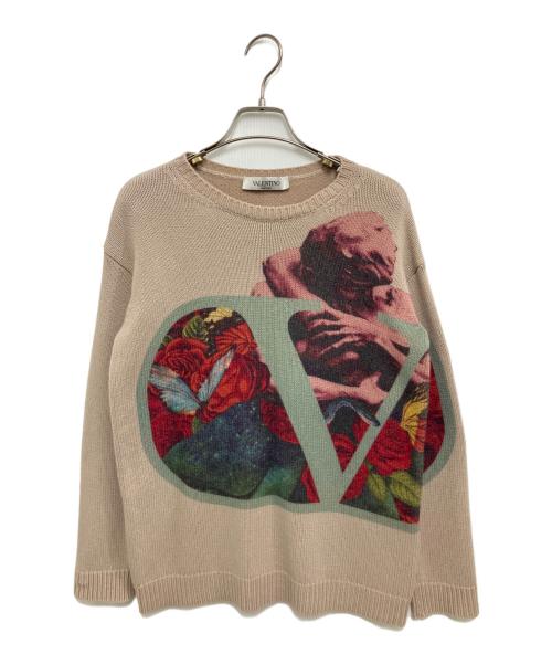 VALENTINO（ヴァレンティノ）VALENTINO (ヴァレンティノ) 転写プリントクルーネックセーター ベージュ サイズ:XXSの古着・服飾アイテム