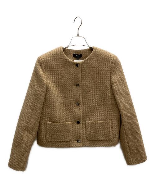 theory（セオリー）theory (セオリー) ノーカラーツイードジャケット キャメル サイズ:2の古着・服飾アイテム