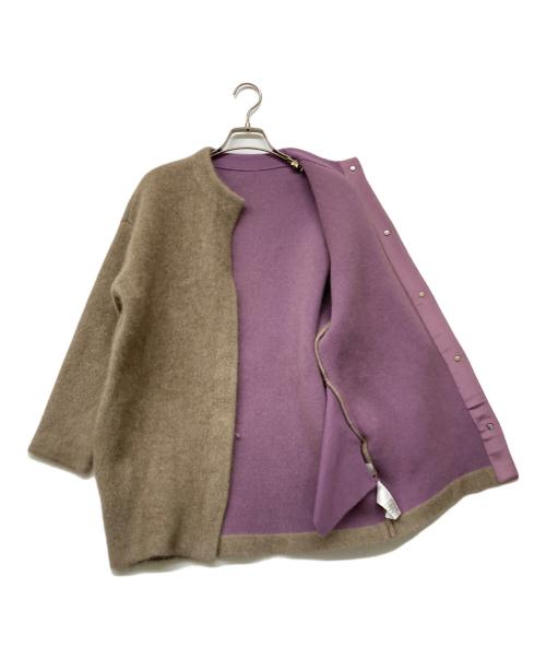 ELENDEEK（エレンディーク）ELENDEEK (エレンディーク) ラクーンカーディガン ベージュ×パープル サイズ:Fの古着・服飾アイテム