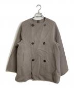 ROPEロペ）の古着「リバーショートビーバーダブルボタンコート　ショートコート　ウールコート　アウター」｜グレージュ