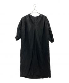 CAFUNE（カフネ）の古着「リネンスキッパー7分袖ワンピース」｜ブラック