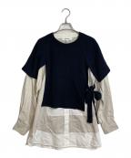 ENFOLDエンフォルド）の古着「レイヤードシャツ SHIRT×KNIT PULLOVER」｜ブラック