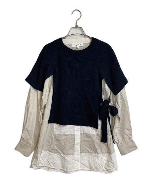 ENFOLD（エンフォルド）ENFOLD (エンフォルド) レイヤードシャツ SHIRT×KNIT PULLOVER ブラック サイズ:38の古着・服飾アイテム