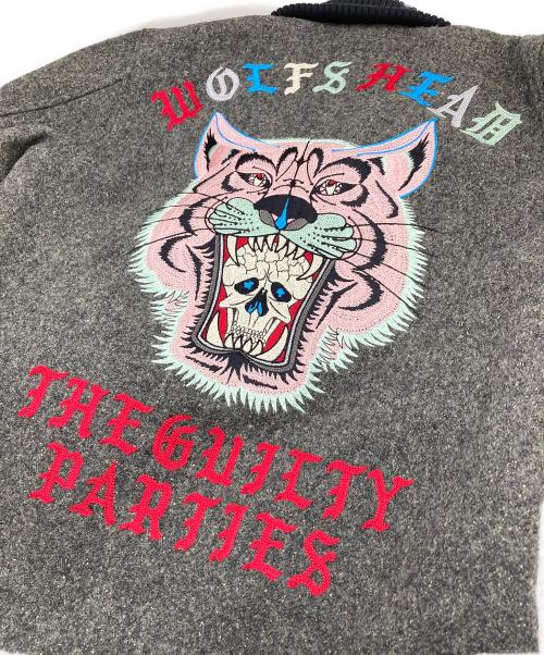WACKO MARIA（ワコマリア）WACKO MARIA (ワコマリア) WOLF'S HEAD (ウルフズヘッド) CAR CLUB JACKET  カークラブジャケット　ウールジャケット　刺繍ジャケット　アウター　日本製 グレー サイズ:Sの古着・服飾アイテム
