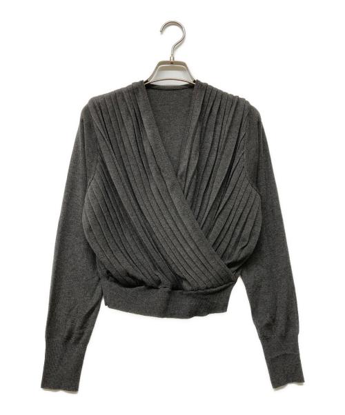 BLANC L'AUBE（ローブブラン）BLANC L'AUBE (ローブブラン) Pleats Cache-coeur Knit tops チャコールグレー サイズ:Fの古着・服飾アイテム