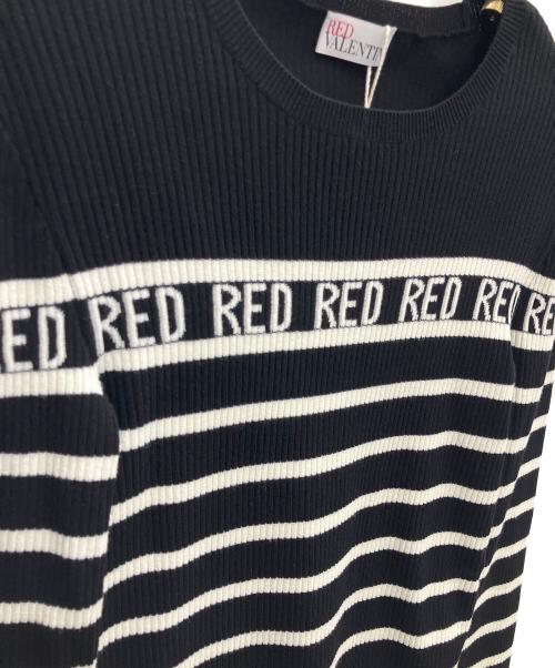 RED VALENTINO（レッドヴァレンティノ）RED VALENTINO (レッドヴァレンティノ) ボーダーリブニット ブラック サイズ:Mの古着・服飾アイテム
