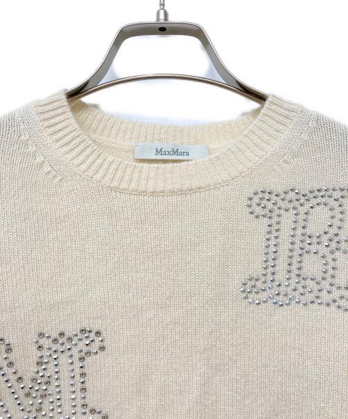 MaxMara（マックスマーラ）MaxMara (マックスマーラ) Max Mara Gram装飾カシミヤクルーネックニット オフホワイト サイズ:XSの古着・服飾アイテム