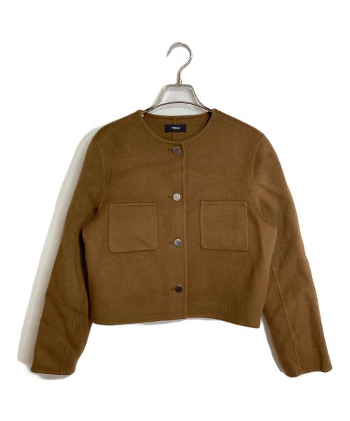theory（セオリー）theory (セオリー) ノーカラージャケット カシミヤ混 ブラウン サイズ:2の古着・服飾アイテム