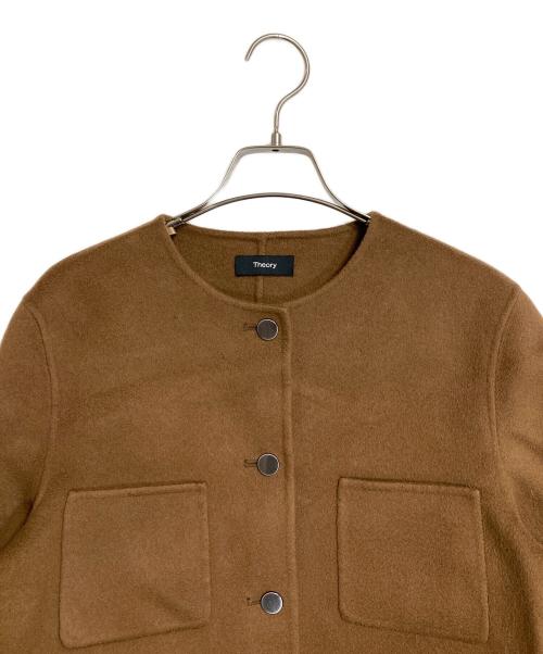 theory（セオリー）theory (セオリー) ノーカラージャケット カシミヤ混 ブラウン サイズ:2の古着・服飾アイテム