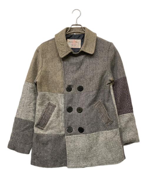 Harris Tweed（ハリスツイード）Harris Tweed (ハリスツイード) ヘリンボーンツイードダブルコート ベージュ×グレー サイズ:Mの古着・服飾アイテム